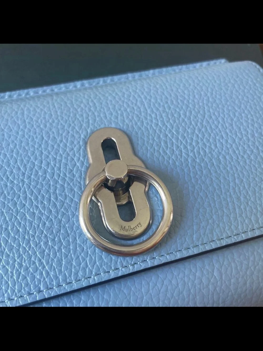 Mulberry Light Blue Pebbled Leather Wallet with Silver Hardware